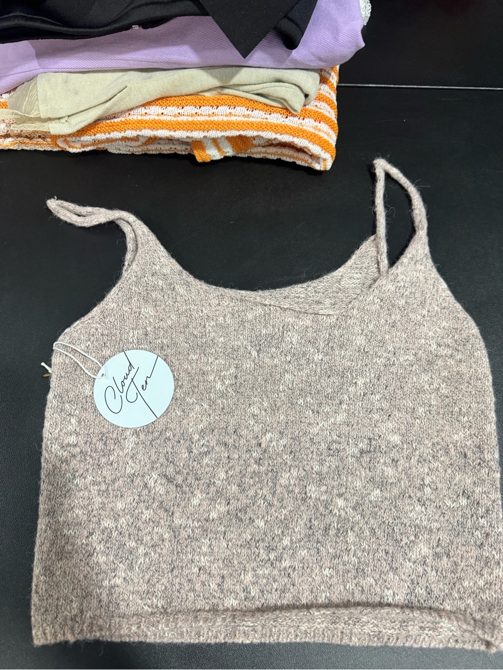 Cozy Heathered Taupe Cropped Knit Camisole